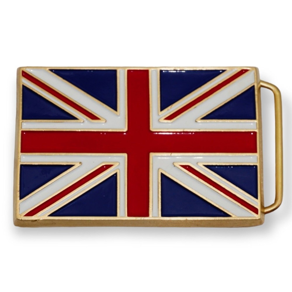 British Union Jack Limited Edition Brass Enamel Belt Buckle Vintage Taiwan Punk